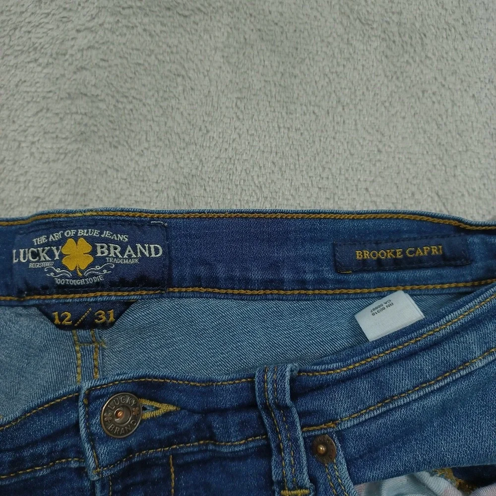 Lucky‎ Brand Jeans Womens 12 Blue Denim Brooke Capri Distressed Casual Preppy